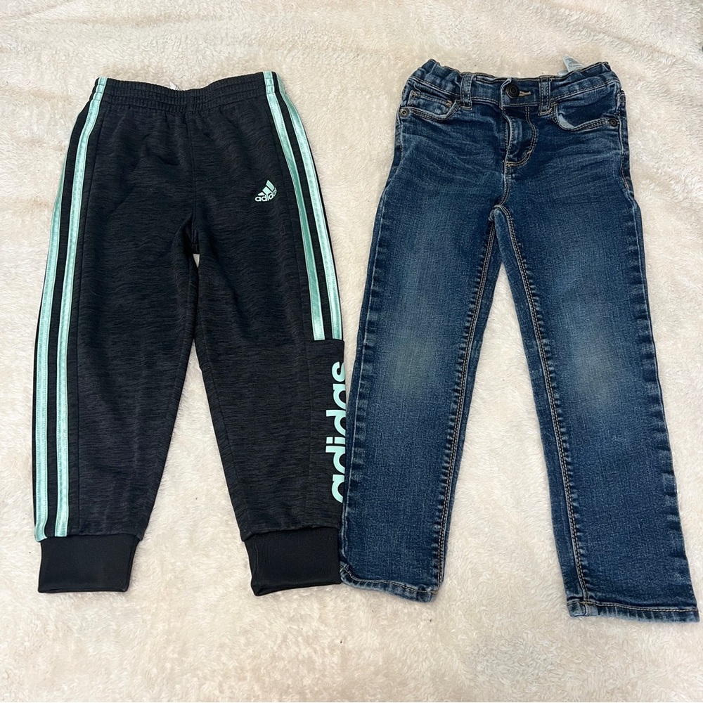 4T Adidas Sweatpants with Stripes and Old Navy Jeans